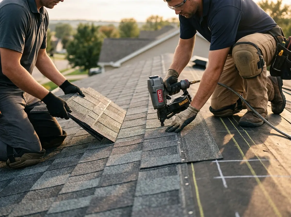 Professional roofer working on a residential roof in Berkeley